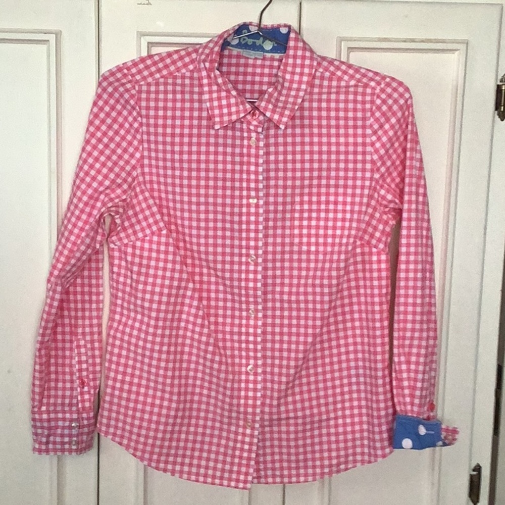 Boden Sz 6 pink gingham button down shirt